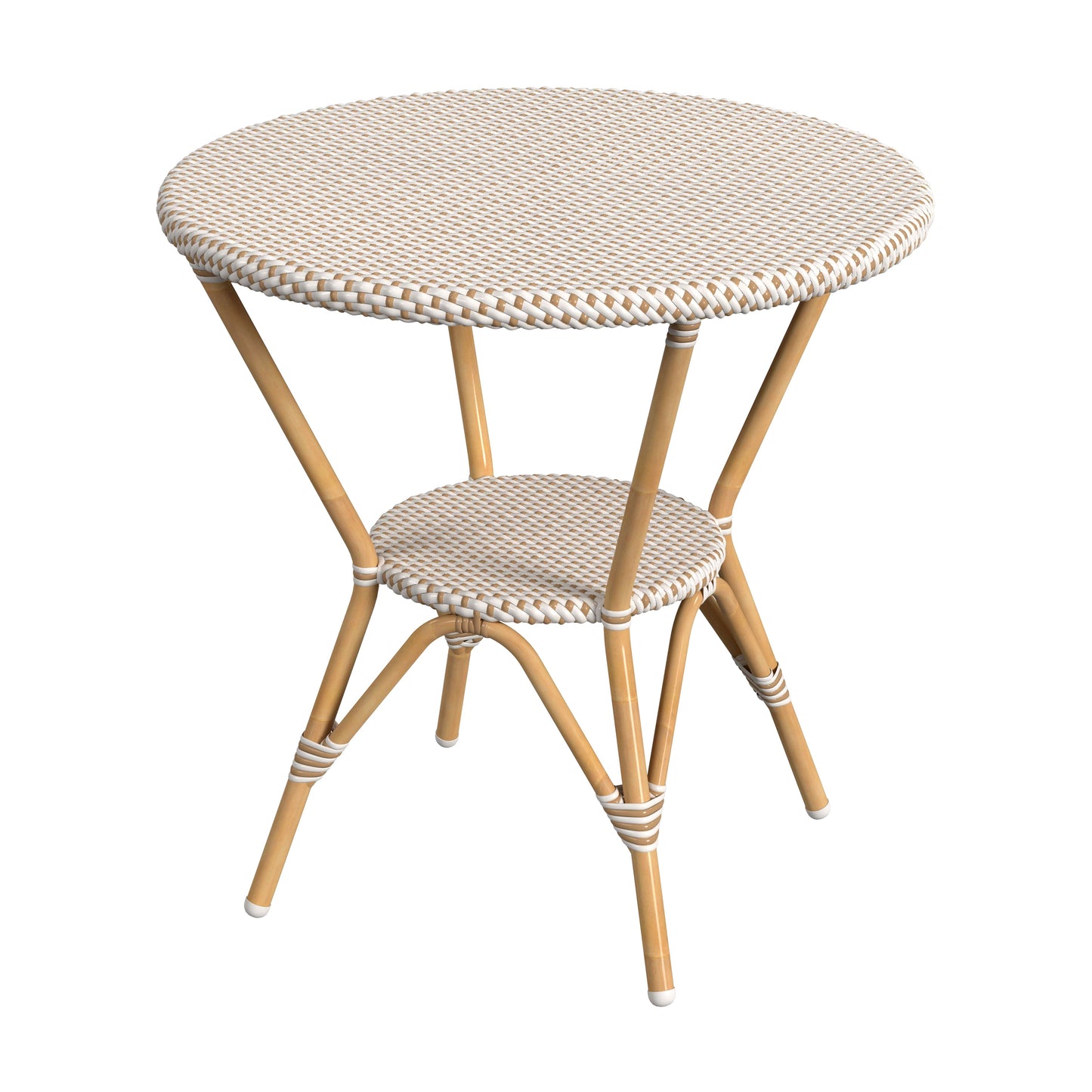 Tobias Outdoor Rattan Round Bistro Table in Beige and White  5646433