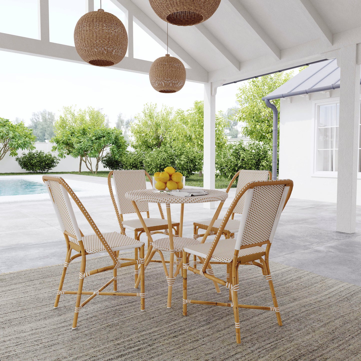 Tobias Outdoor Rattan Round Bistro Table in Beige and White  5646433