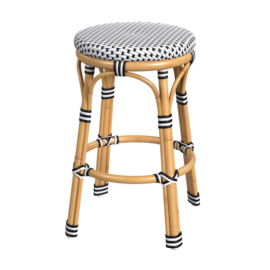 Tobias Outdoor Rattan and Metal Counter Stool in Black and White  5648434