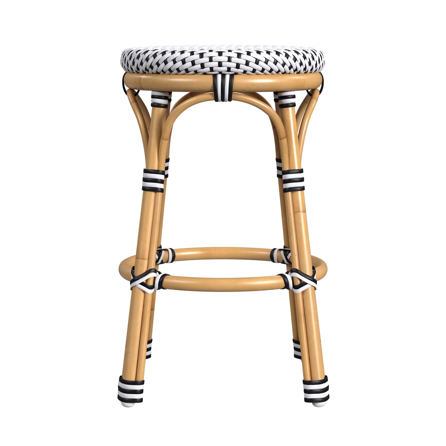 Tobias Outdoor Rattan and Metal Counter Stool in Black and White  5648434