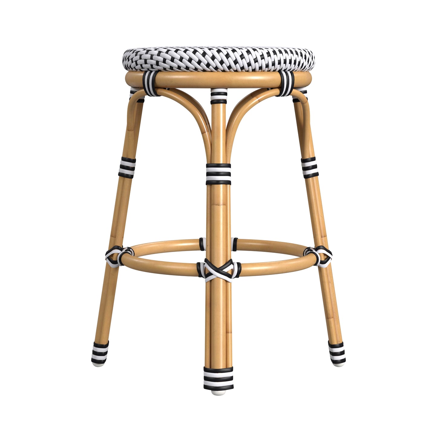 Tobias Outdoor Rattan and Metal Counter Stool in Black and White  5648434