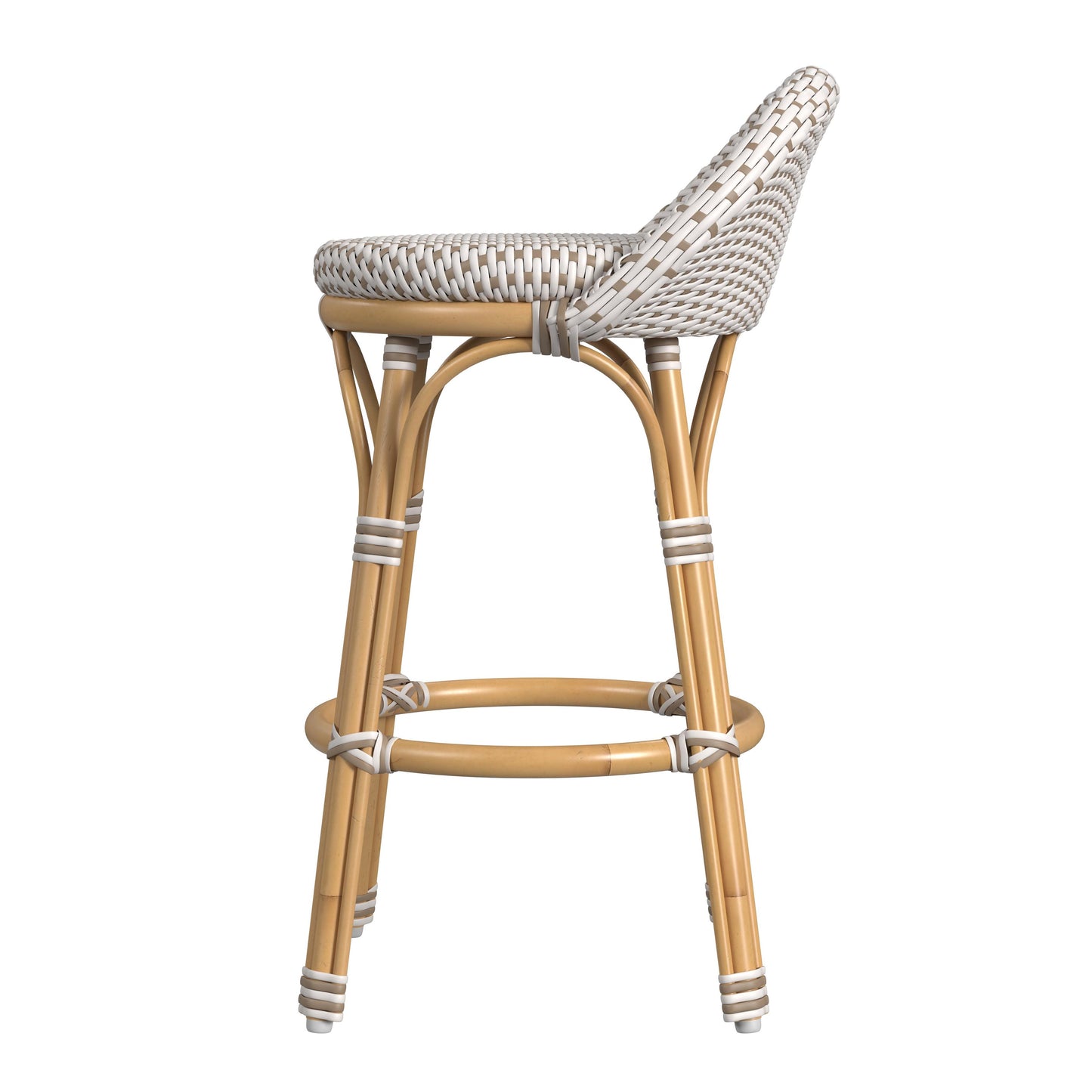 Tobias Outdoor Rattan and Metal Low Back Counter stool in Beige and White  5649433