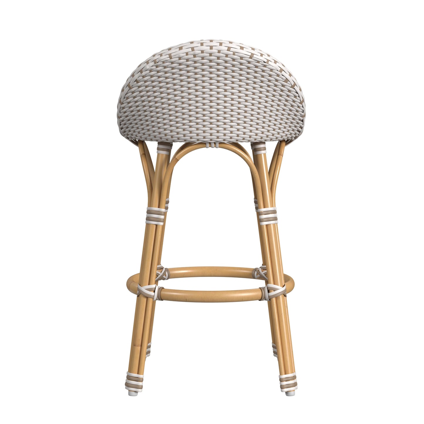 Tobias Outdoor Rattan and Metal Low Back Counter stool in Beige and White  5649433