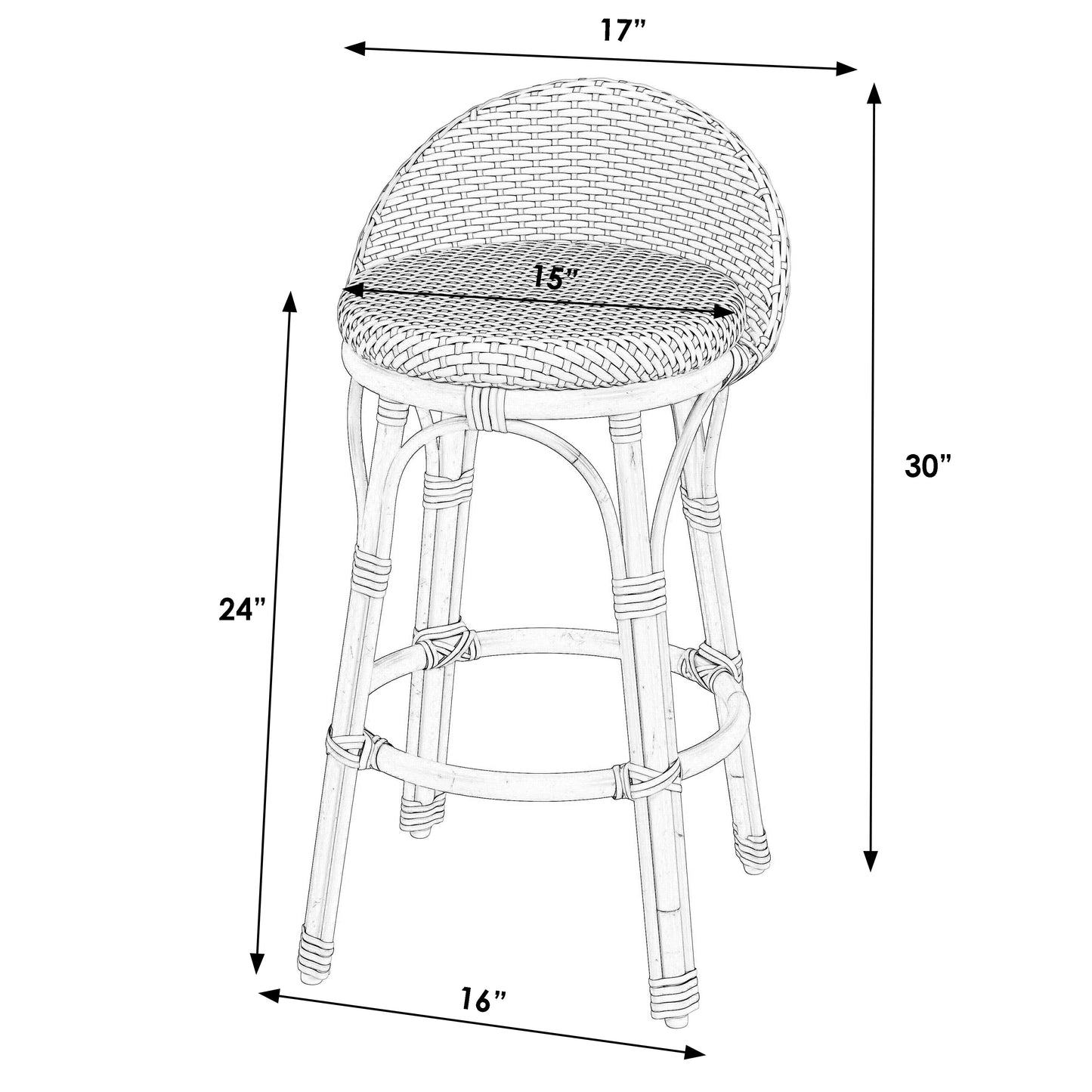 Tobias Outdoor Rattan and Metal Low Back Counter stool in Beige and White  5649433