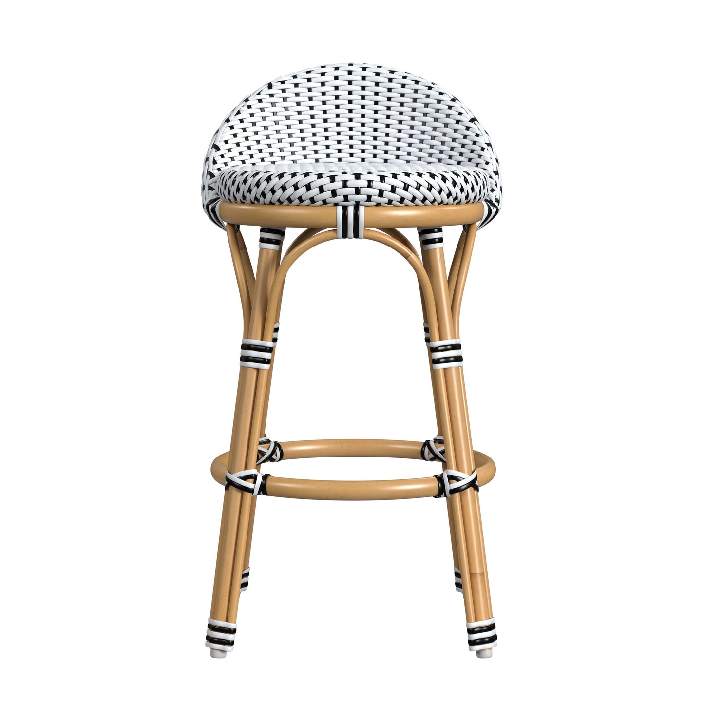 Tobias Outdoor Rattan and Metal Low Back Counter stool in Black and White  5649434