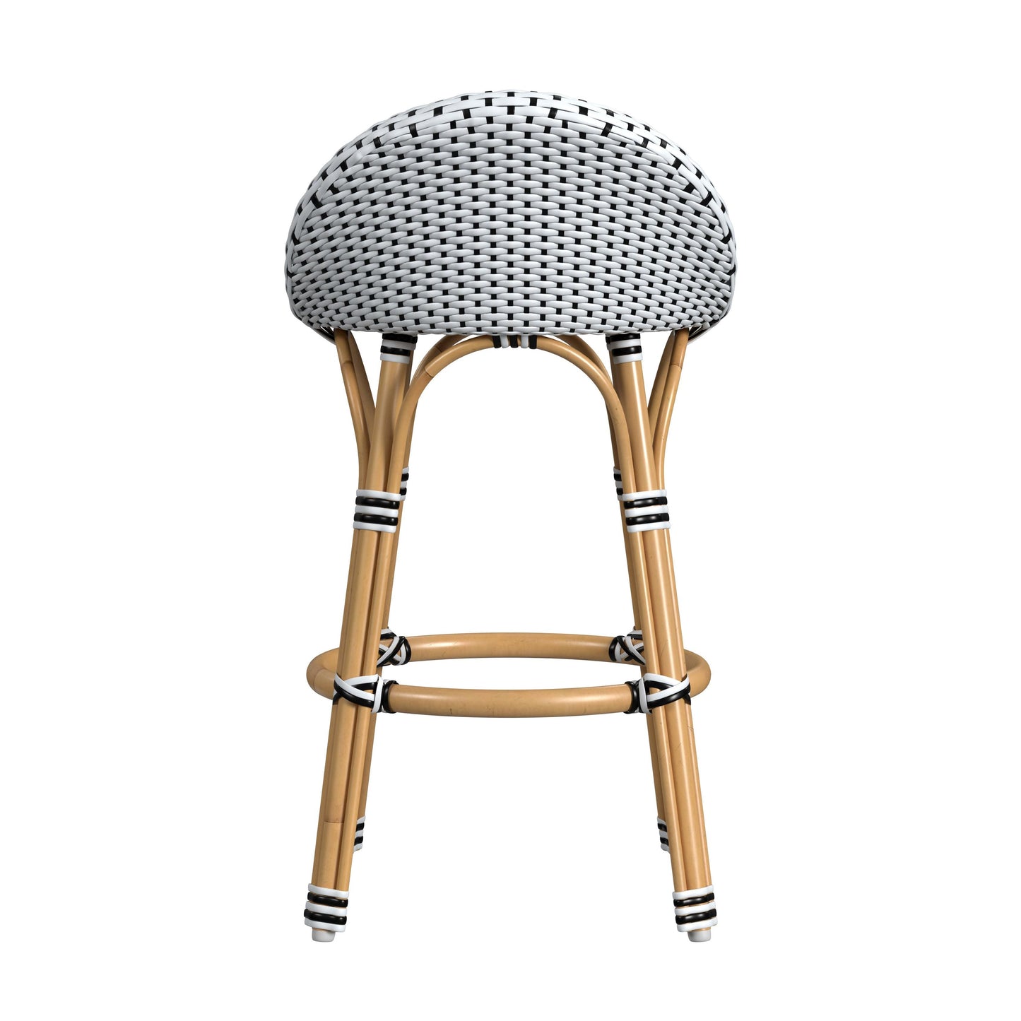 Tobias Outdoor Rattan and Metal Low Back Counter stool in Black and White  5649434