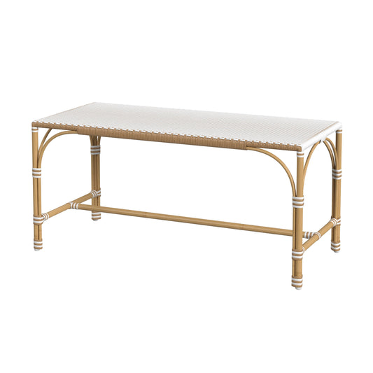 Tobias Outdoor Rattan and Rectangular Dining Bench in Beige and White  5650433