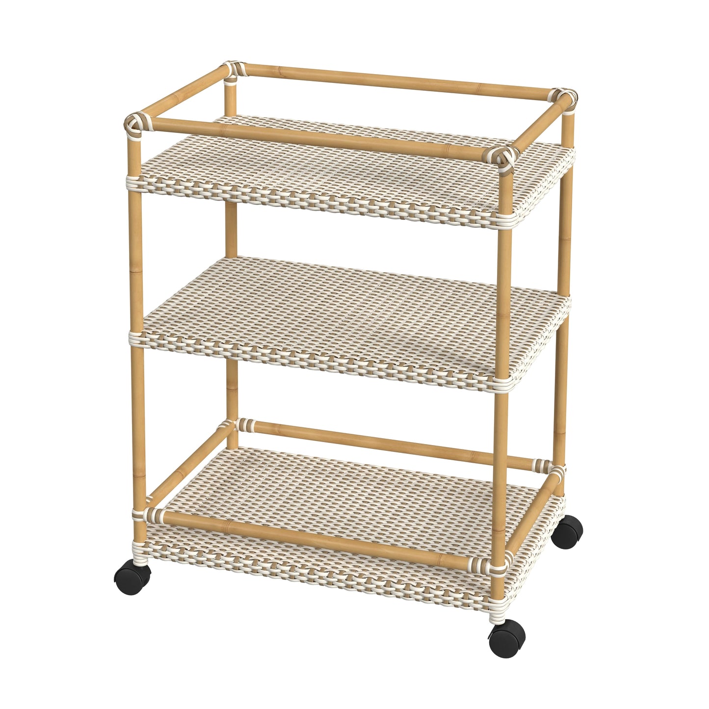 Tobias Outdoor Rattan and Metal 3- Tier Rattan Bar Cart in Beige and White  5651433