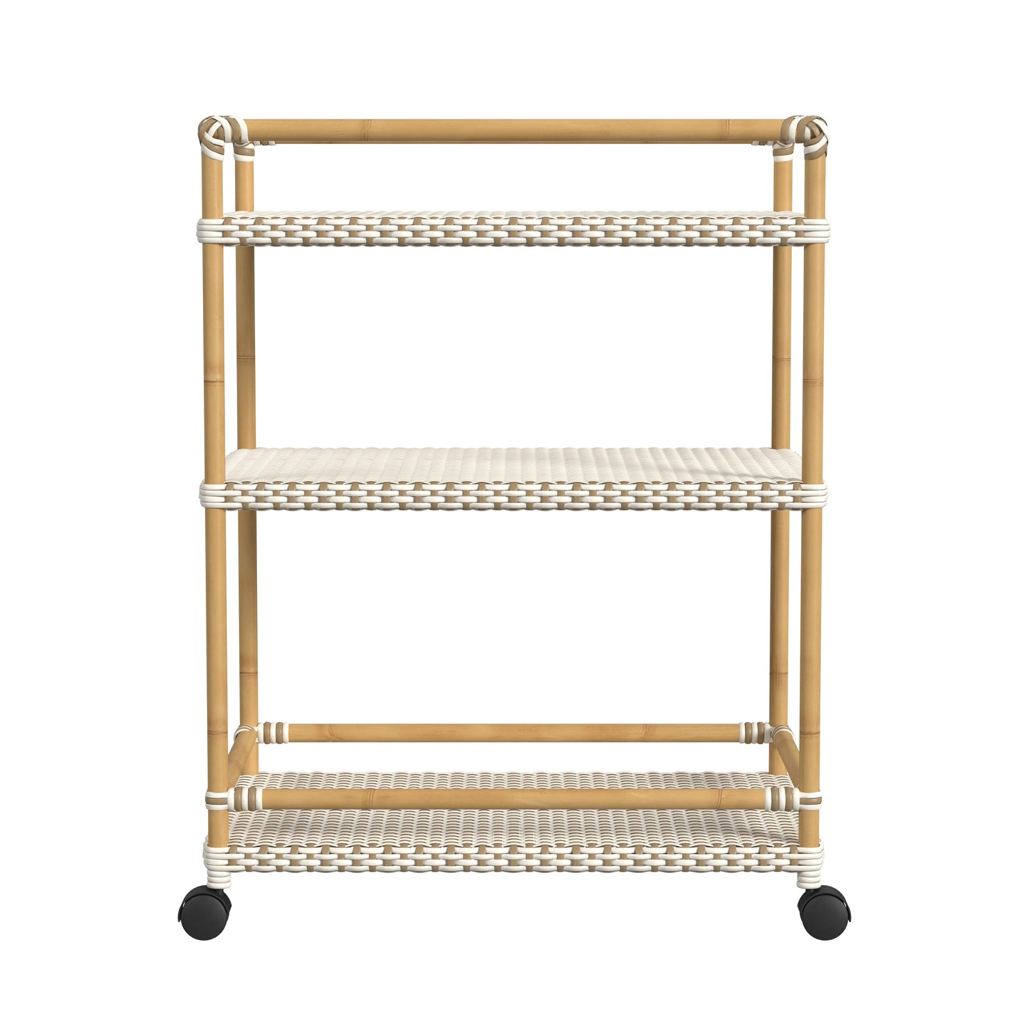 Tobias Outdoor Rattan and Metal 3- Tier Rattan Bar Cart in Beige and White  5651433