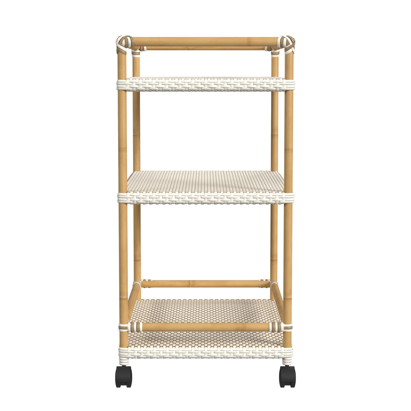 Tobias Outdoor Rattan and Metal 3- Tier Rattan Bar Cart in Beige and White  5651433