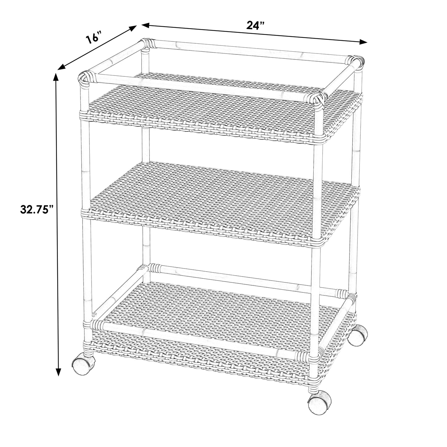 Tobias Outdoor Rattan and Metal 3- Tier Rattan Bar Cart in Beige and White  5651433