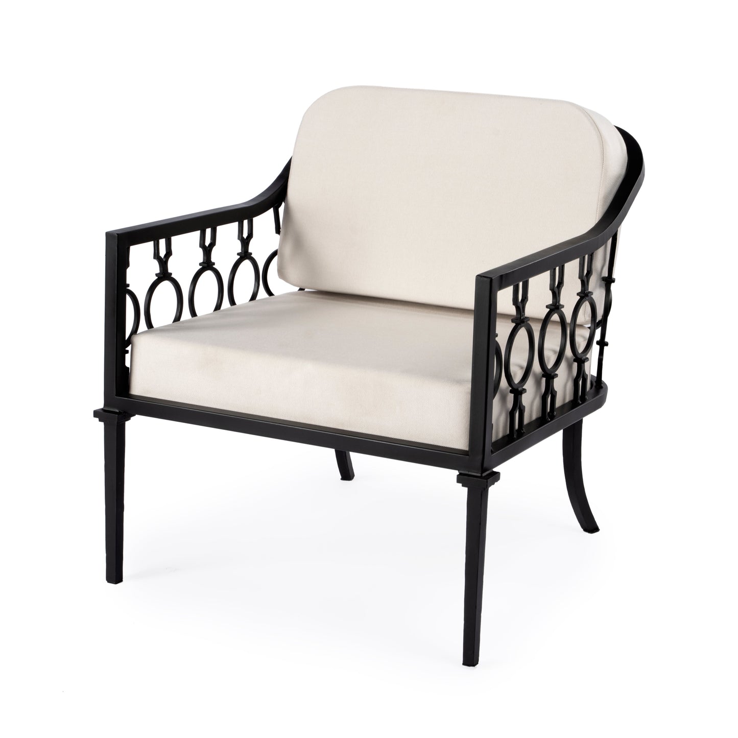 Southport Iron Upholstered Outdoor Lounge Chair in Black  5659437