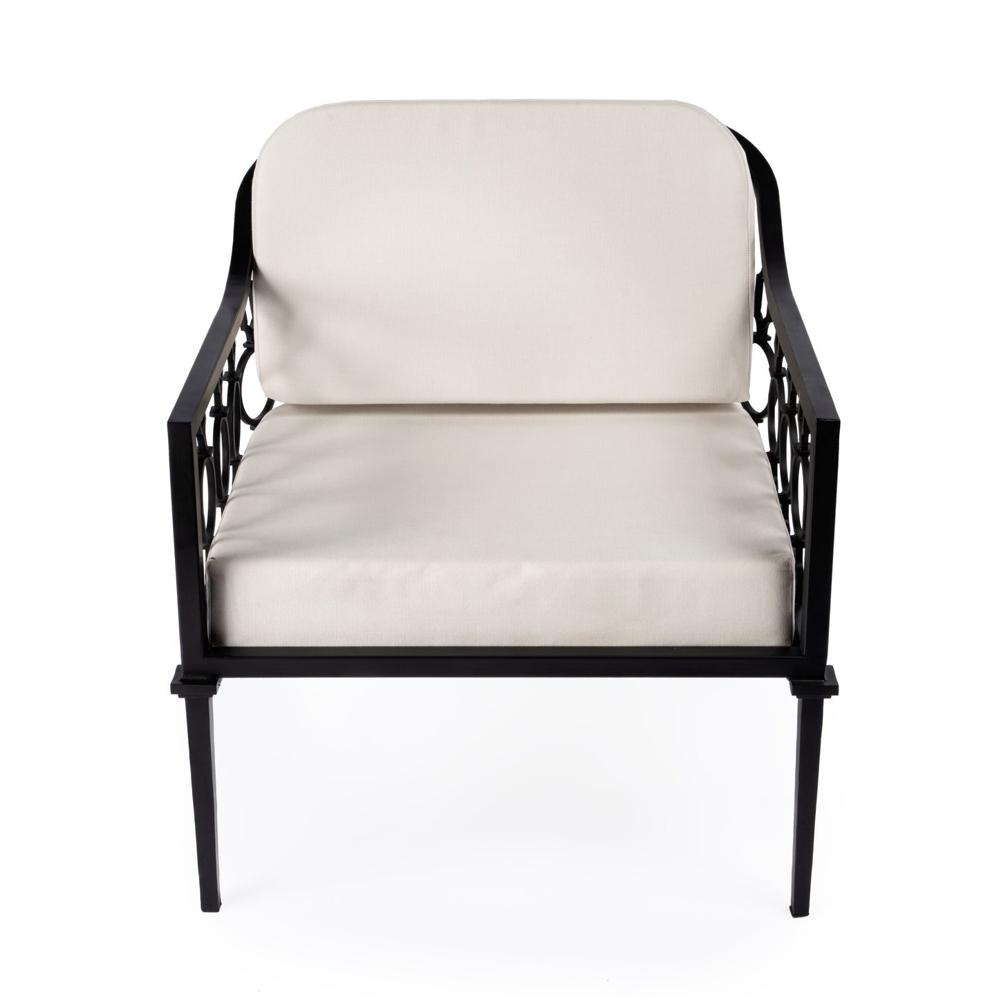 Southport Iron Upholstered Outdoor Lounge Chair in Black  5659437