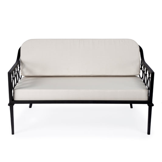 Southport Iron Upholstered Outdoor Loveseat in Black  5660437