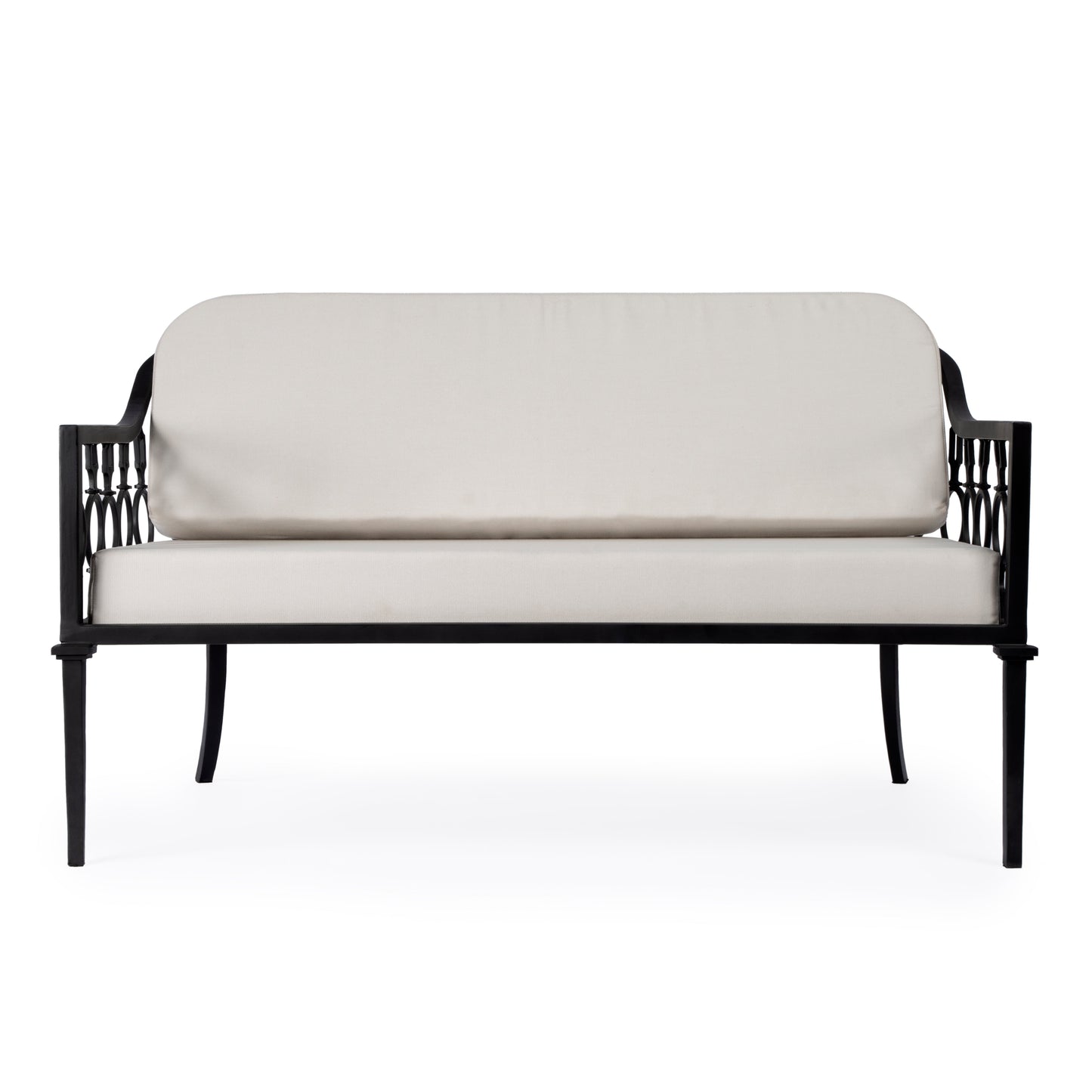 Southport Iron Upholstered Outdoor Loveseat in Black  5660437