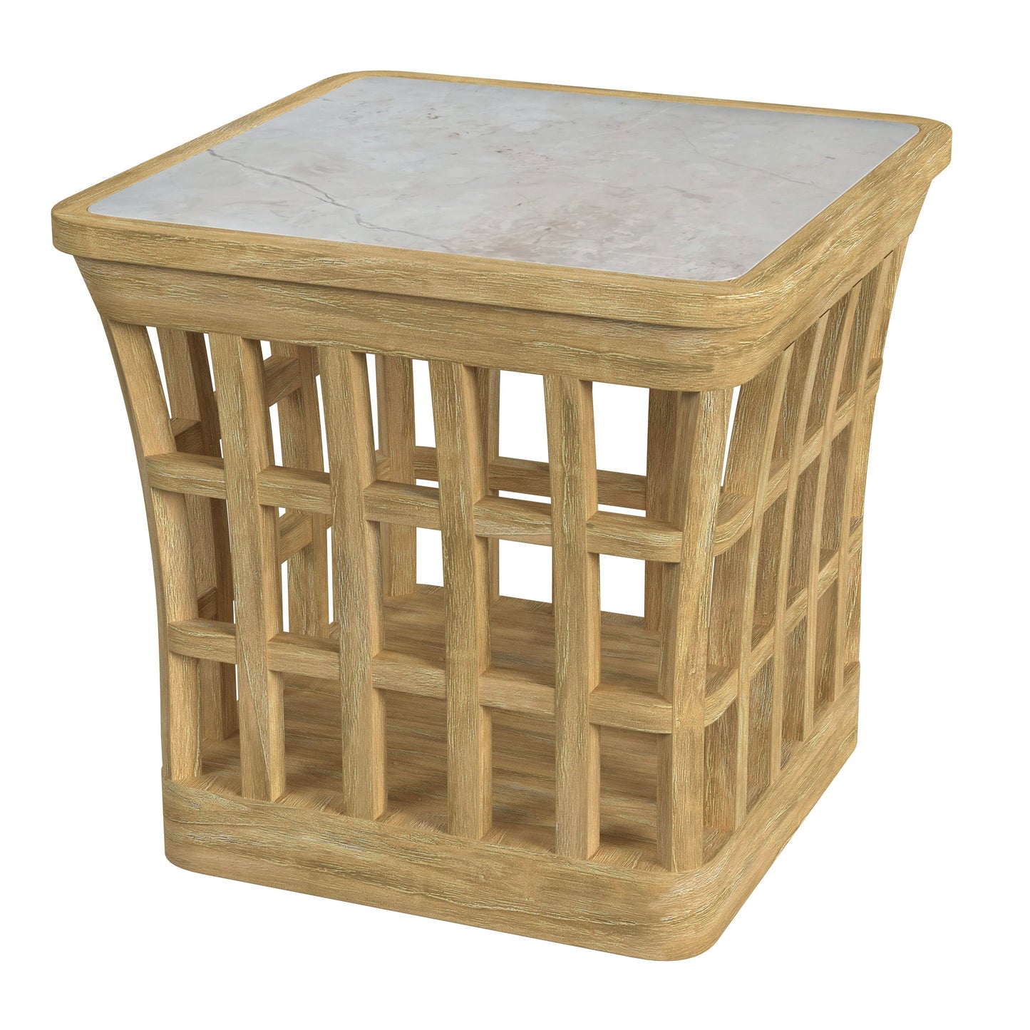 Monhegan Outdoor Teak and Marble End Table in Light Brown  5665436