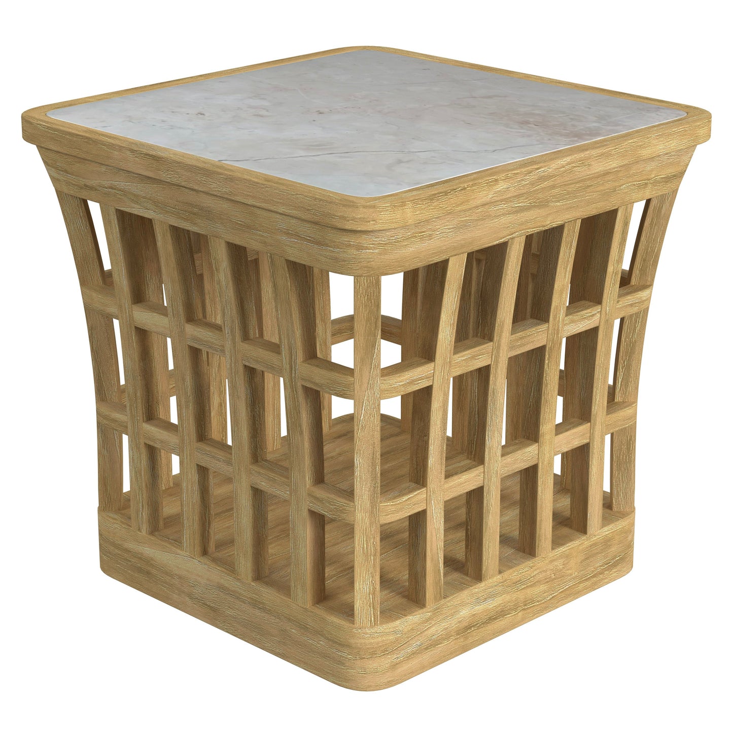 Monhegan Outdoor Teak and Marble End Table in Light Brown  5665436