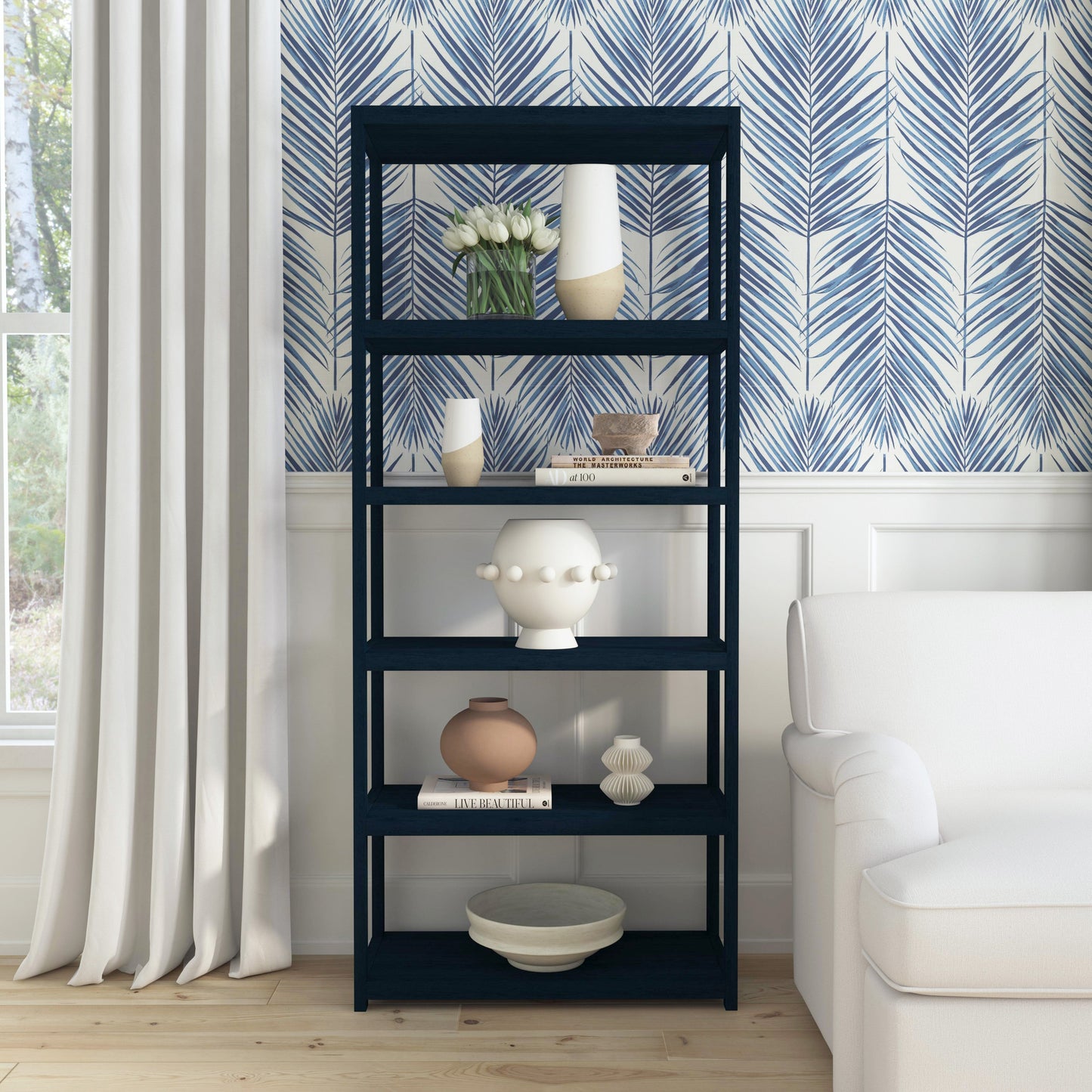 Lark 5 Tier 30Wx75H Etagere Bookcase in Navy Blue  5702291