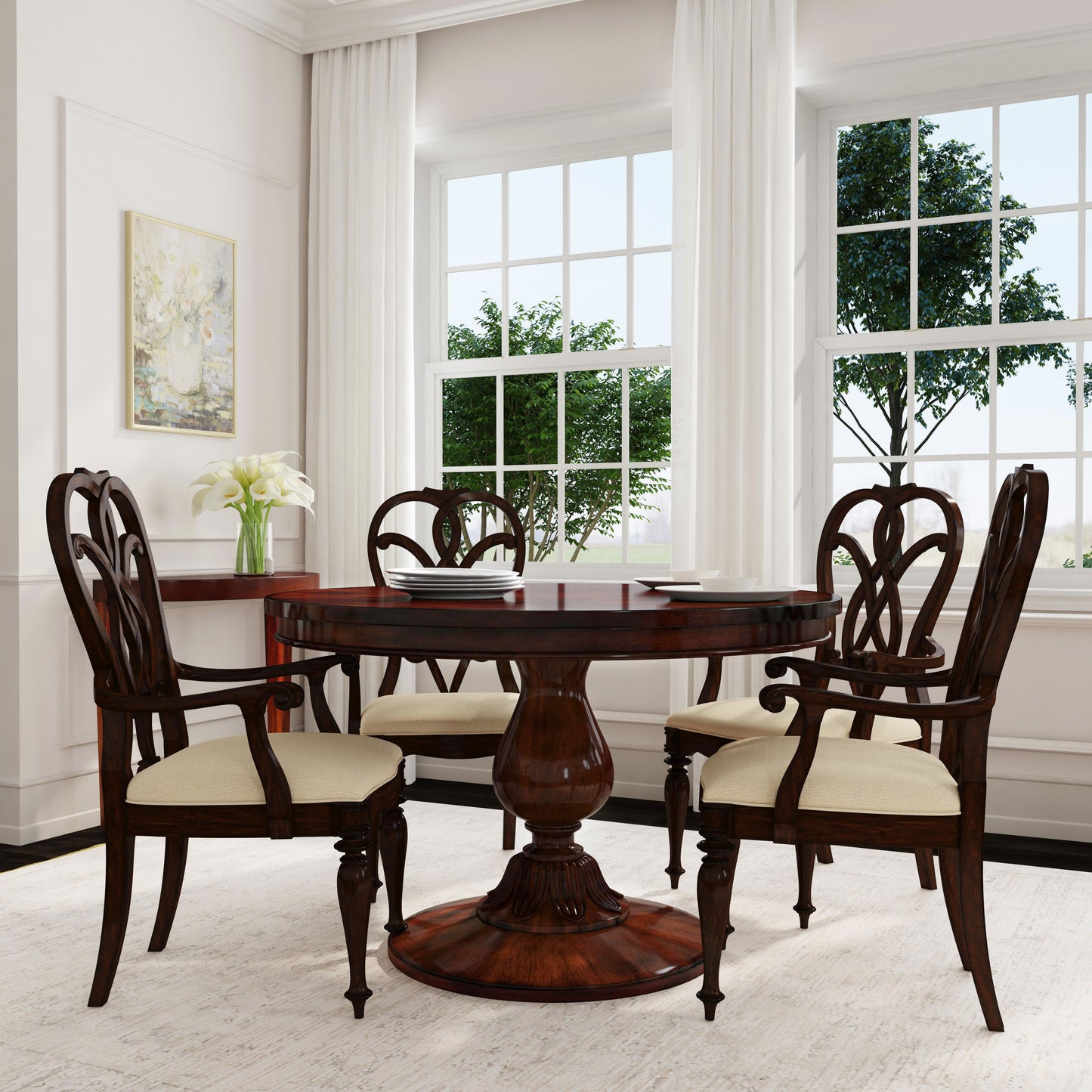 Evie 48" Round Pedestal Dining Table in Medium Brown  5716011