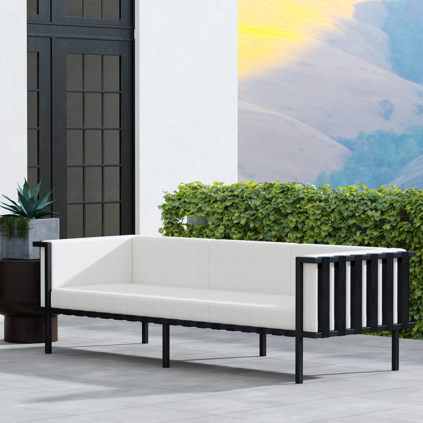 Norway Outdoor Patio Sofa with Cushions in Black and White  5722437