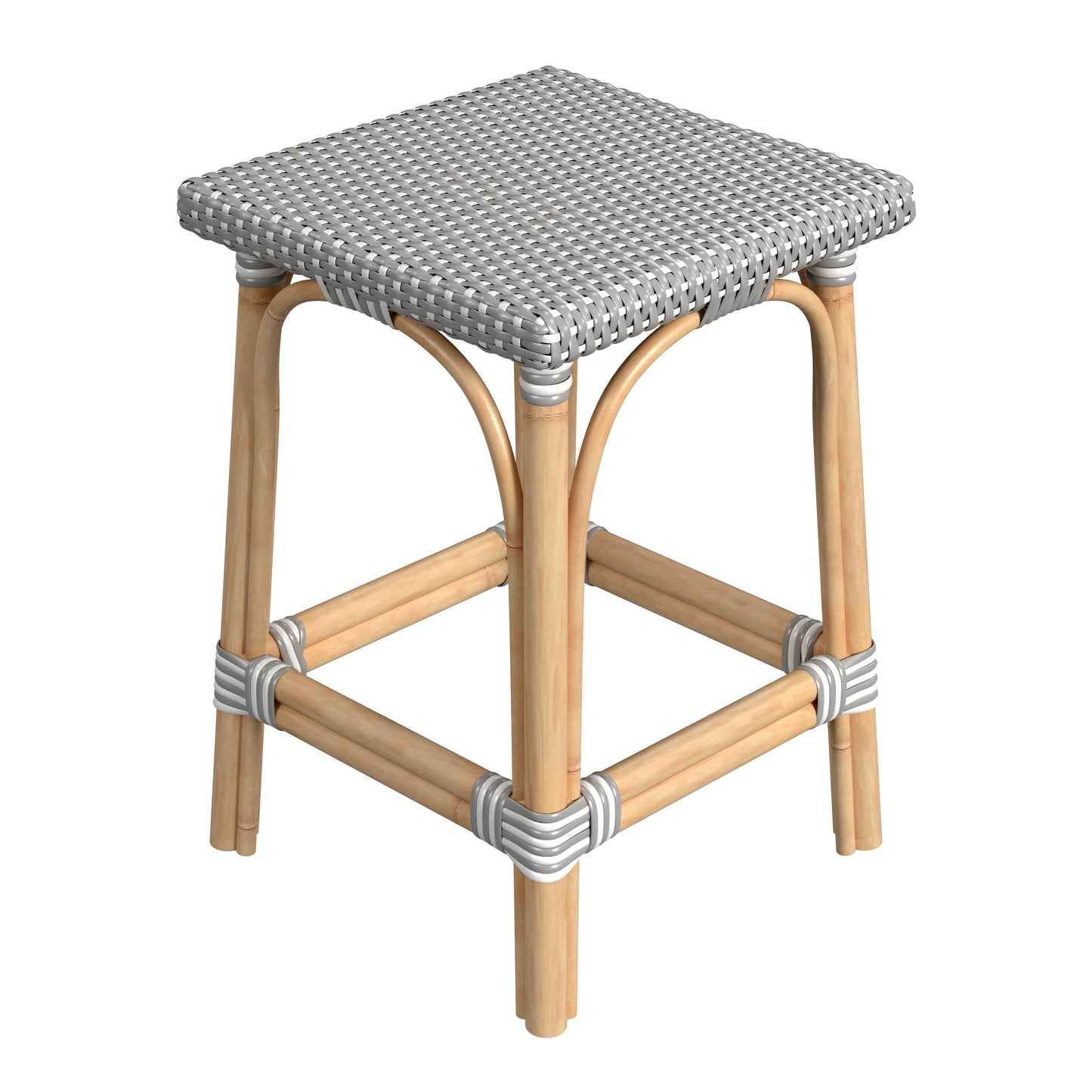 Riviera Square 24"H  Rattan Counter Stool in Gray and White  5757266