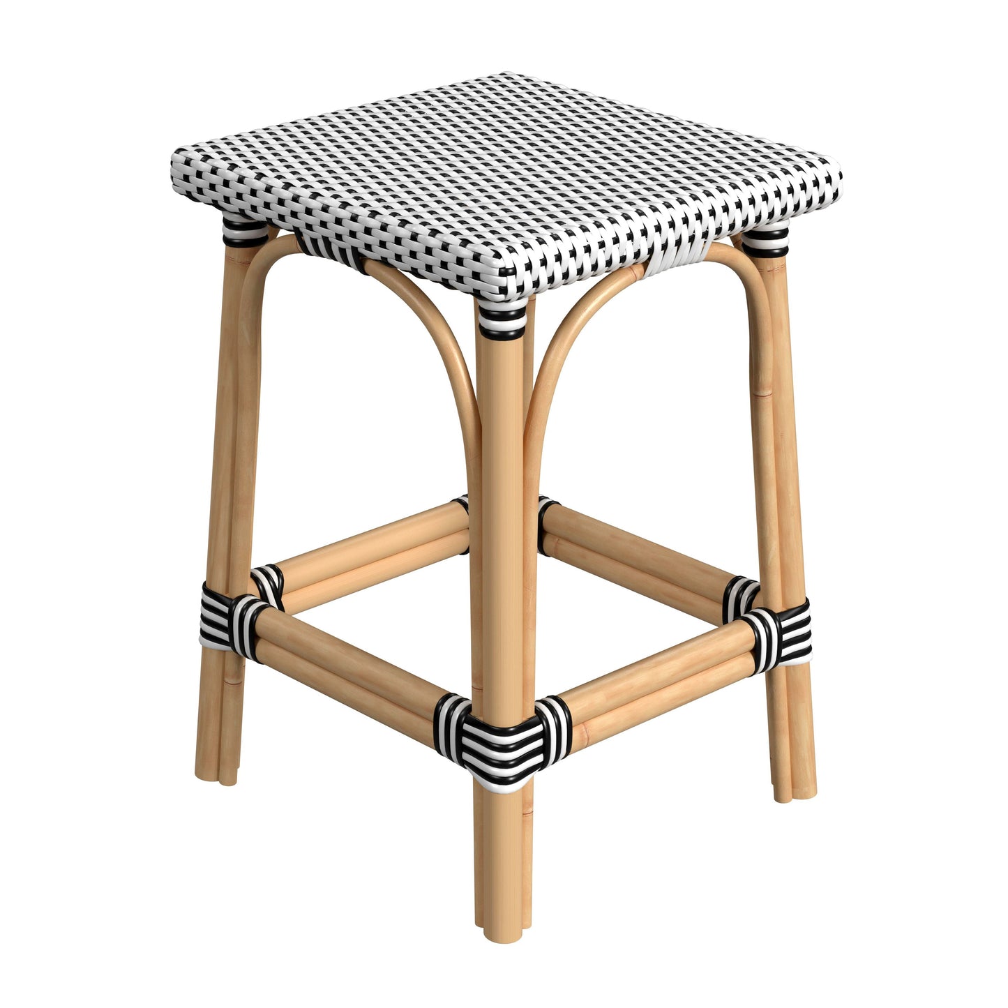 Riviera Square 24"H  Rattan Counter Stool in Black and White  5757295