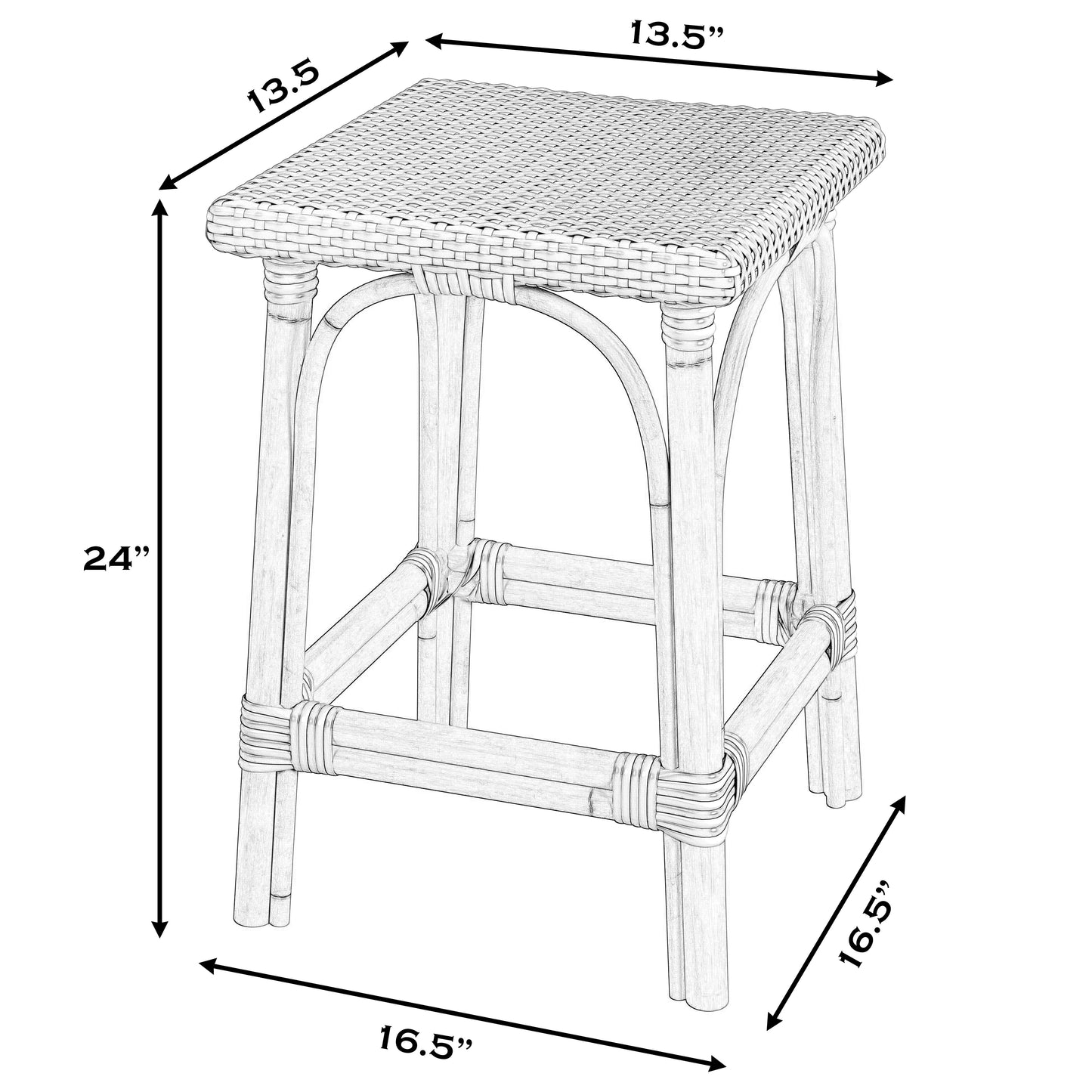 Riviera Square 24"H  Rattan Counter Stool in Black and White  5757295