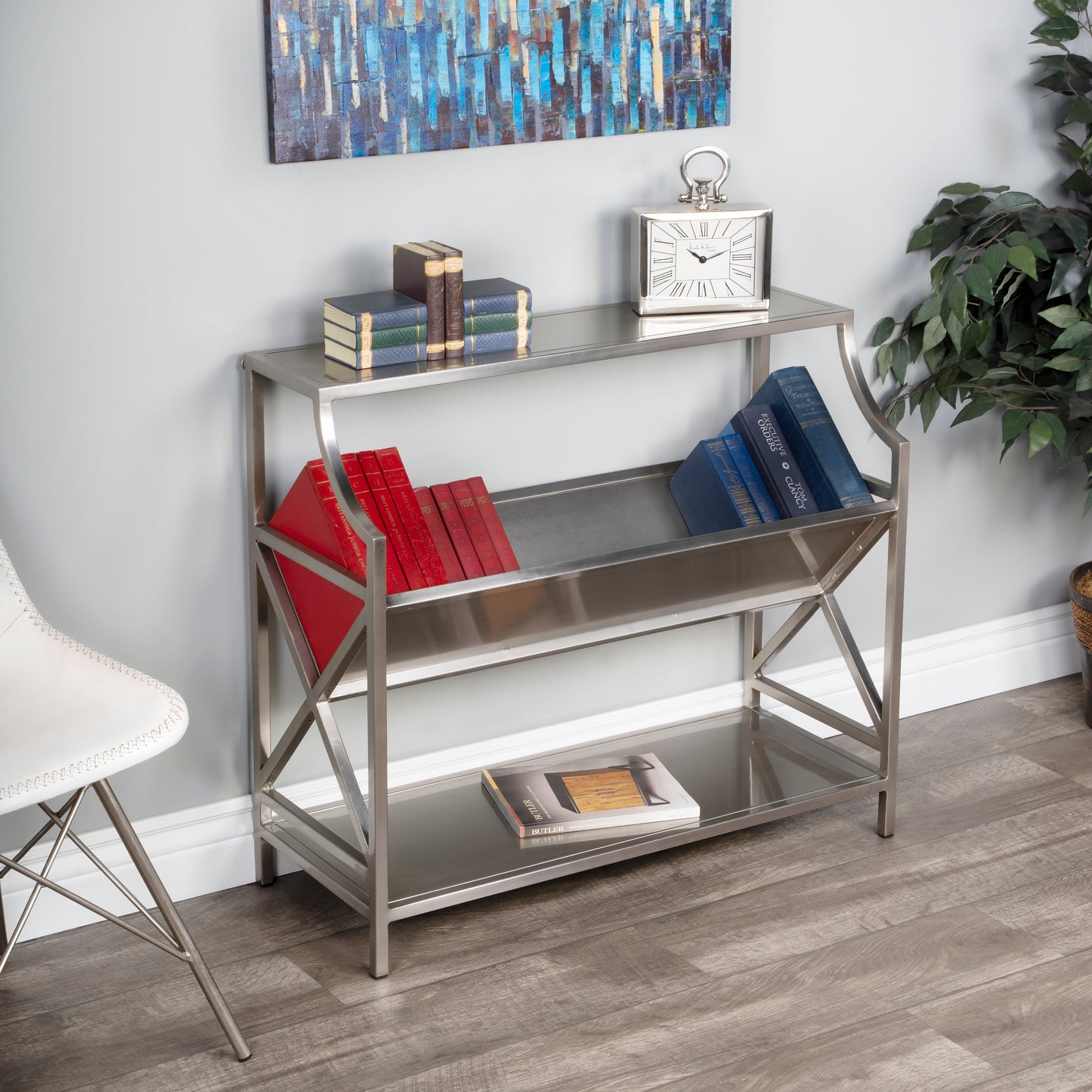 Keats Library 2 Tier 36"W Bookcase in Silver  6112220