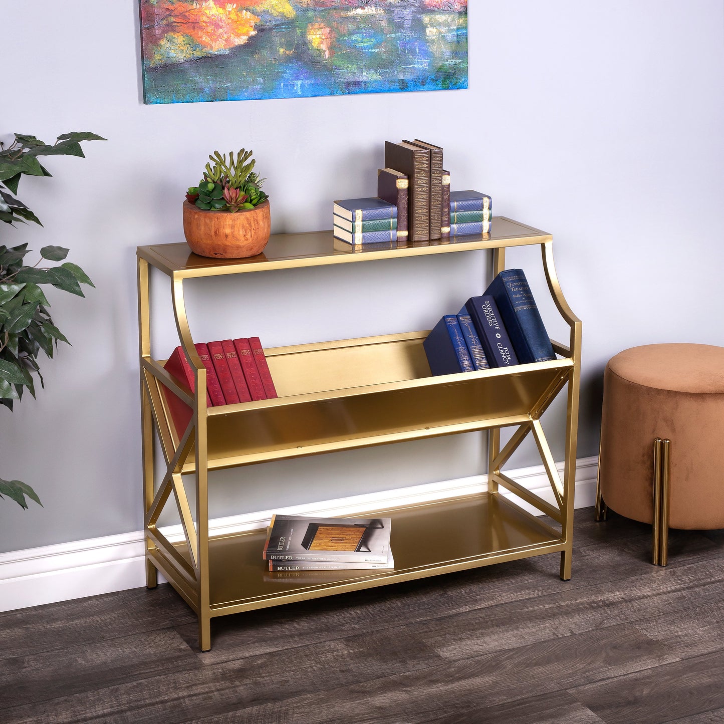 Keats Library 2 Tier 36"W Bookcase in Gold  6112330