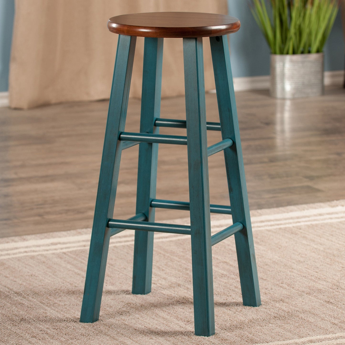 Ivy Bar Stool, Rustic Teal and Walnut