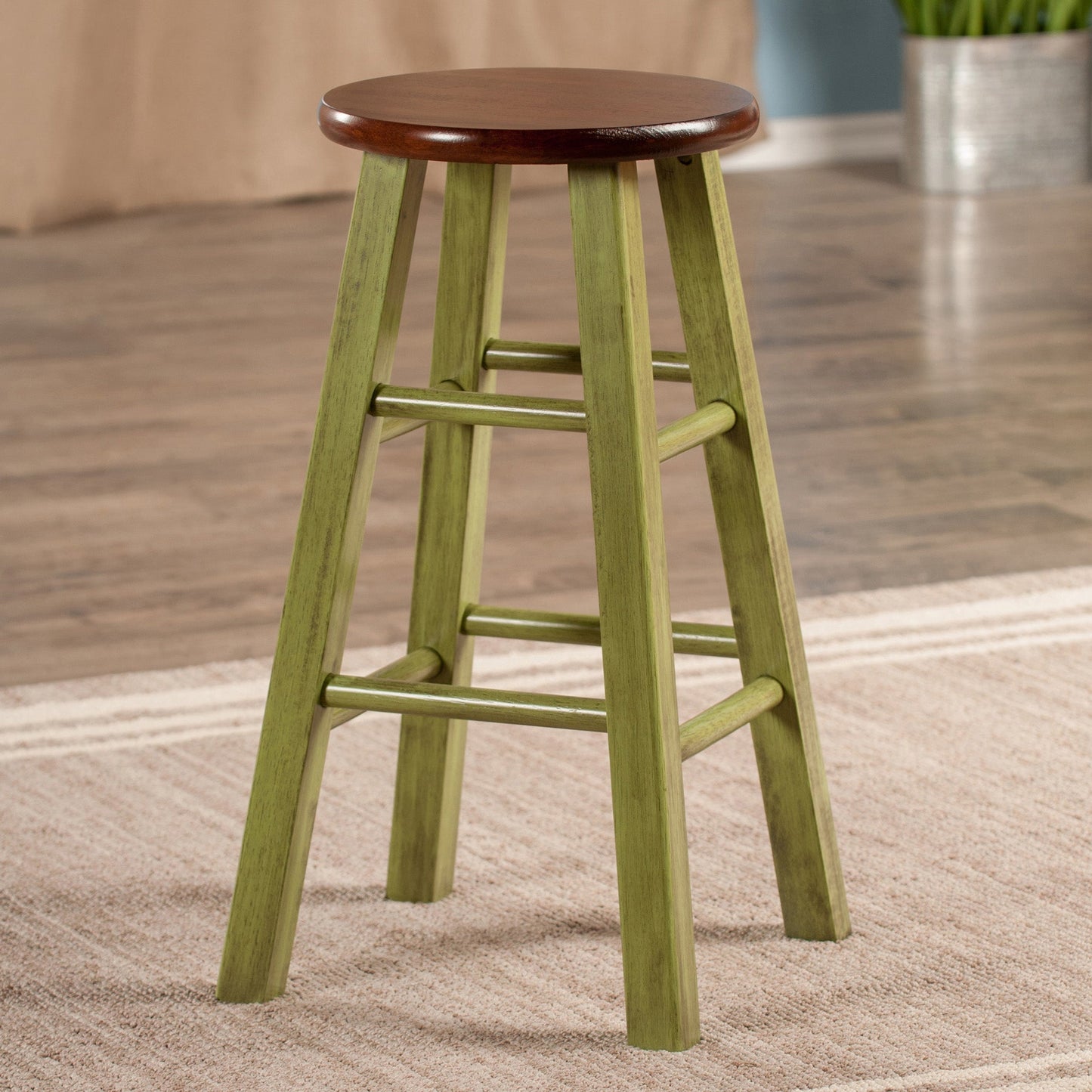 Ivy Counter Stool, Rustic Green and Walnut