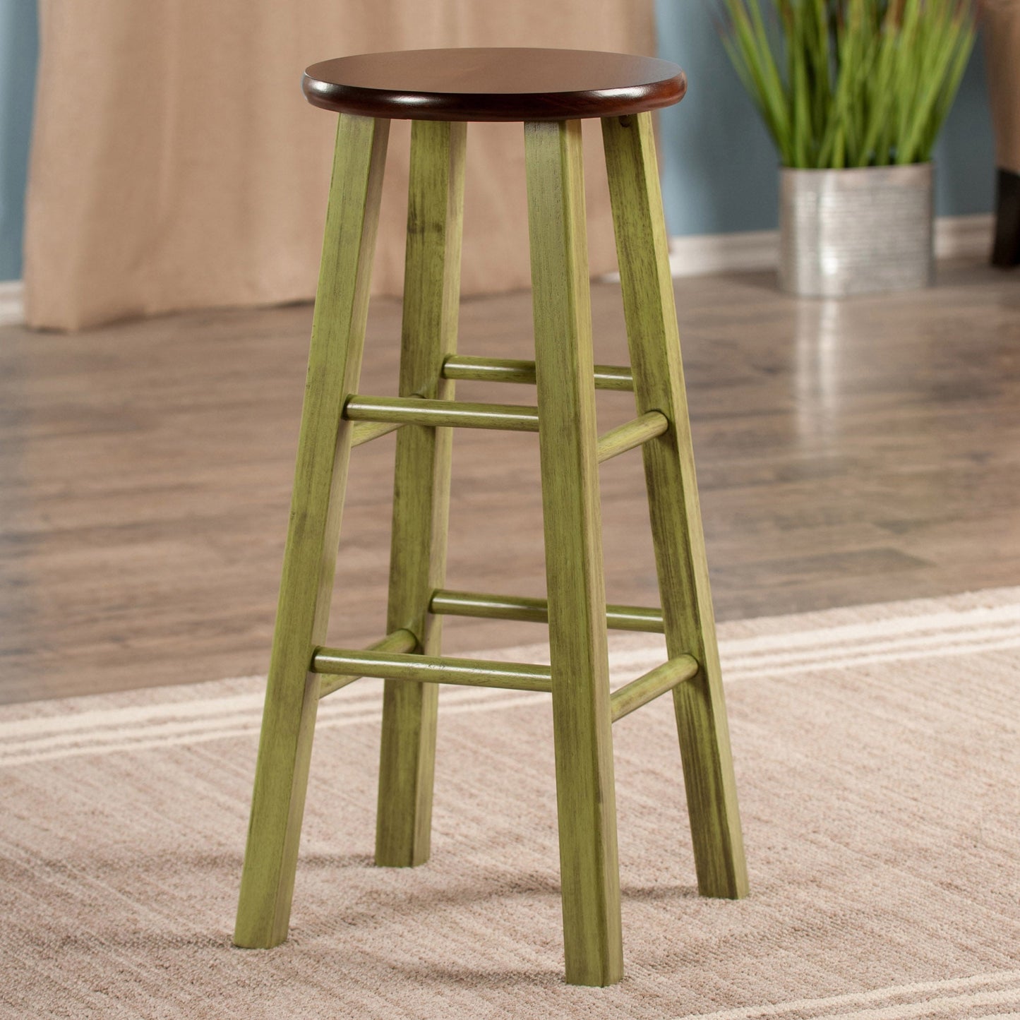 Ivy Bar Stool, Rustic Green and Walnut