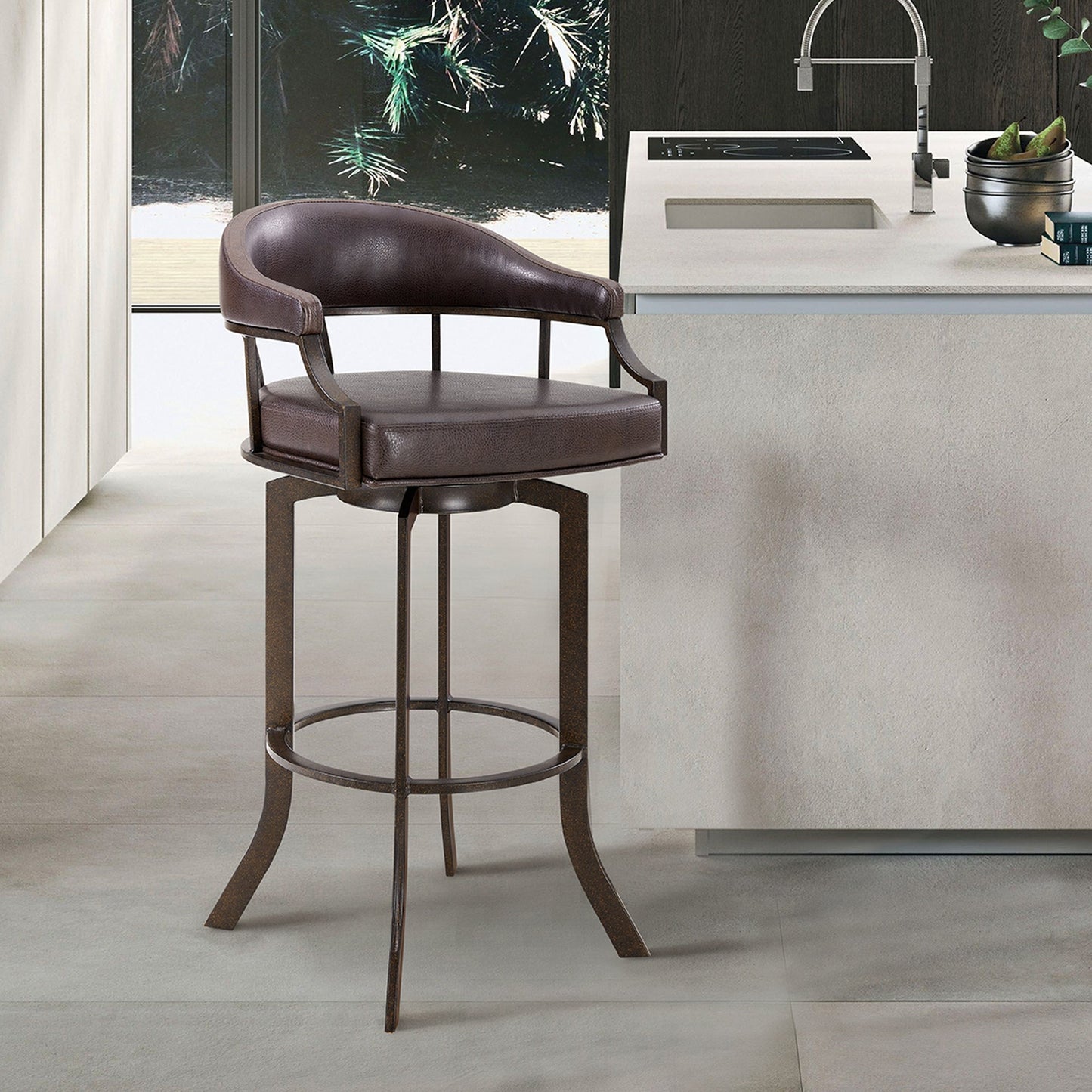 Pharaoh Swivel 26" Auburn Bay and Brown Faux Leather Bar Stool