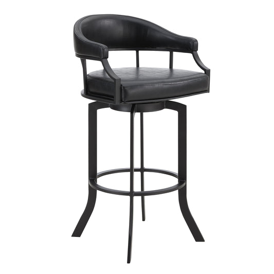 Pharaoh Swivel 26" Black Powder Coated and Black Faux Leather Metal Bar Stool