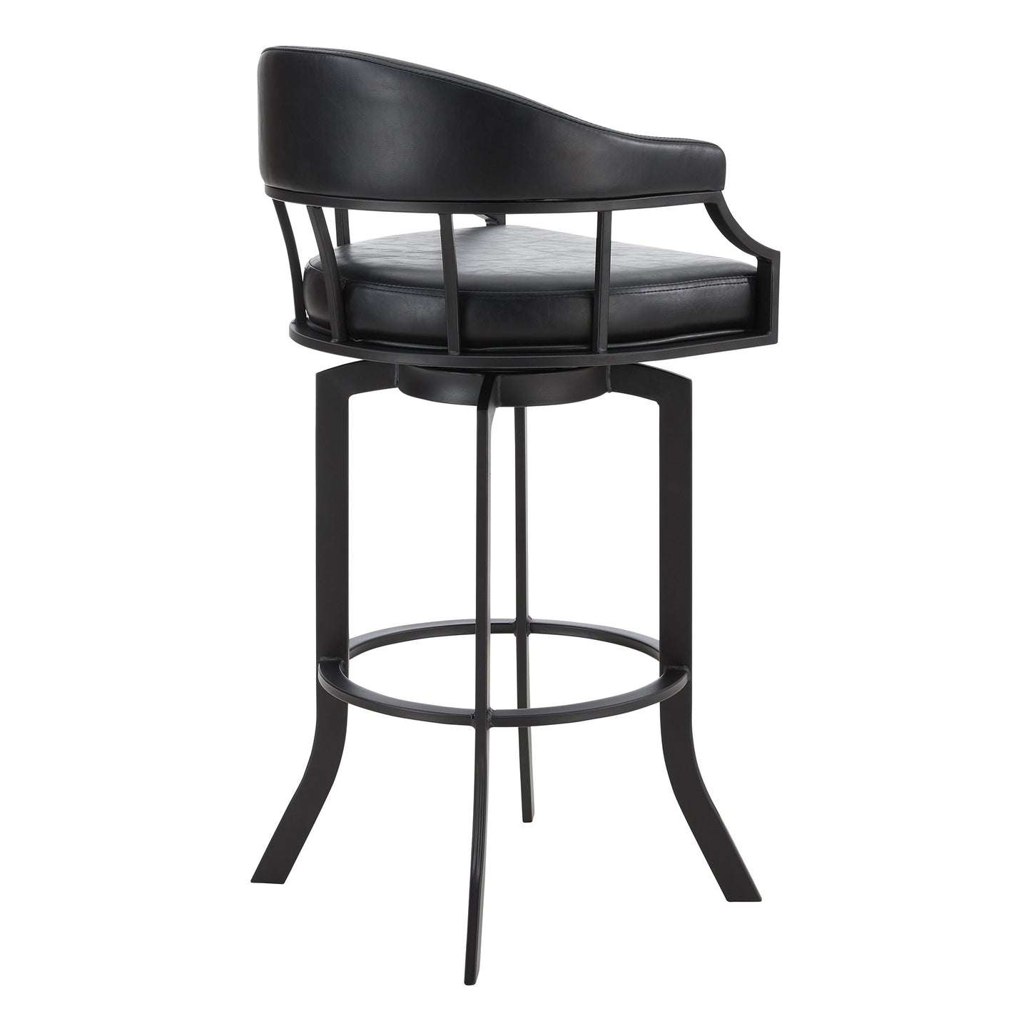 Pharaoh Swivel 30" Black Powder Coated and Black Faux Leather Metal Bar Stool