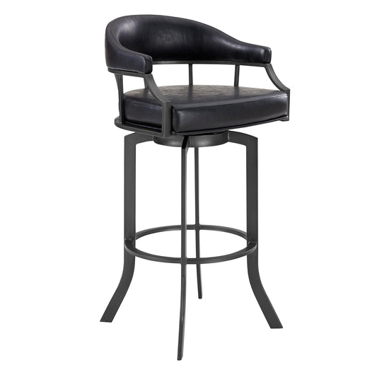 Pharaoh Swivel 26" Mineral Finish and Black Faux Leather Bar Stool