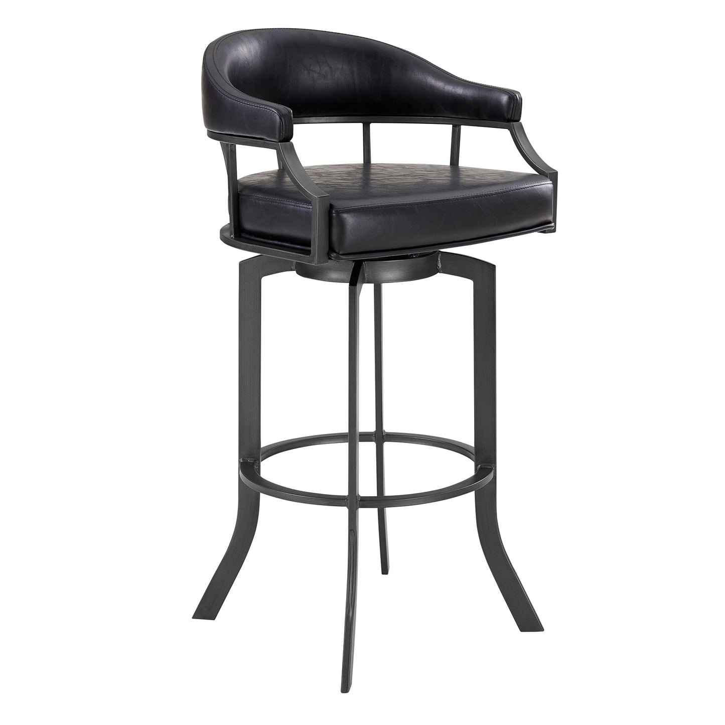 Pharaoh Swivel 30" Mineral Finish and Black Faux Leather Bar Stool