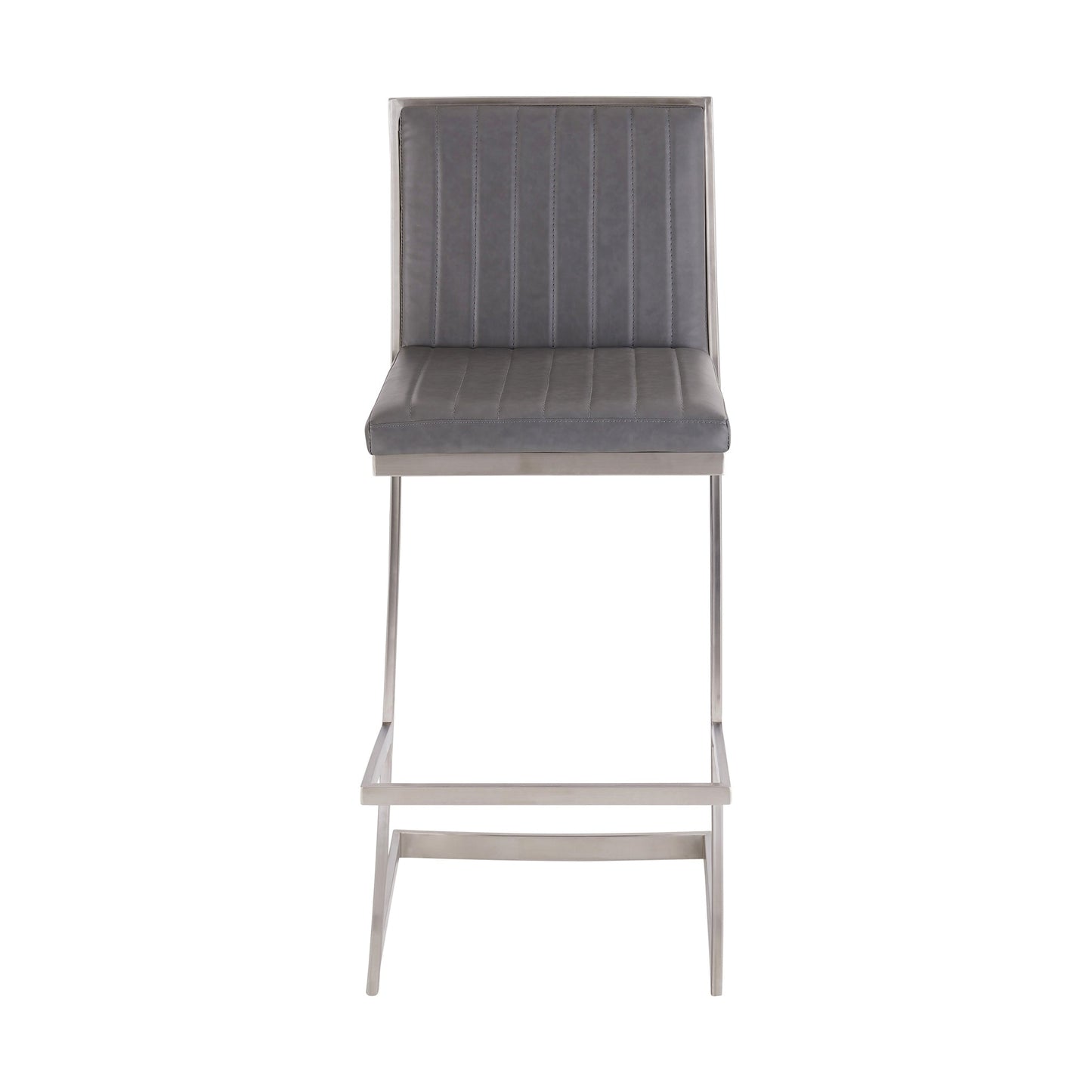 Pinellas 30" Vintage Gray Faux Leather and Brushed Stainless Steel Bar Stool