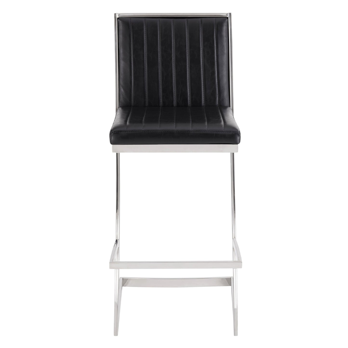 Pinellas 30" Vintage Black Faux Leather and Brushed Stainless Steel Bar Stool