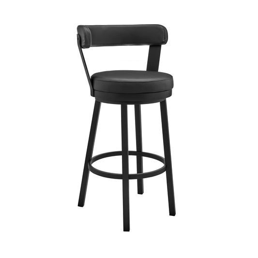 Kobe 26" Counter Height Swivel Bar Stool in Black Finish and Black Faux Leather