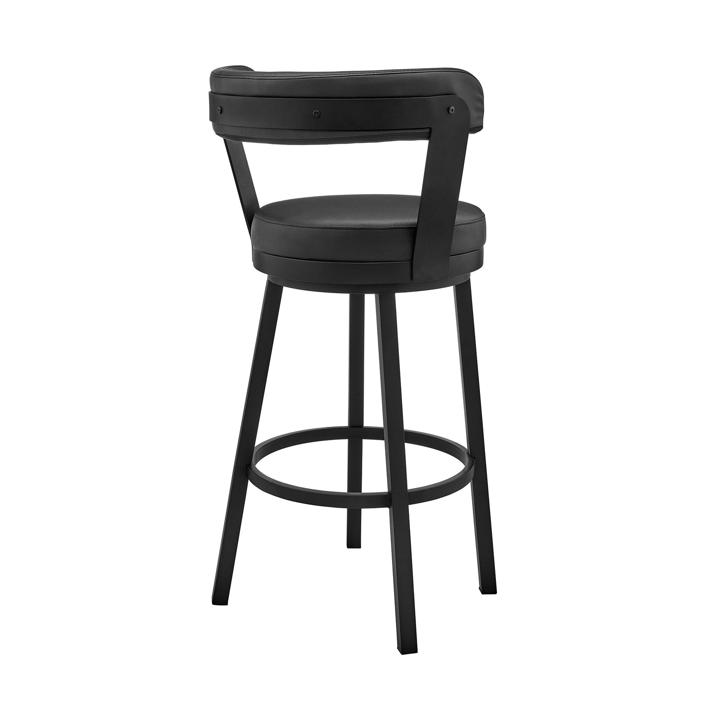 Kobe 26" Counter Height Swivel Bar Stool in Black Finish and Black Faux Leather