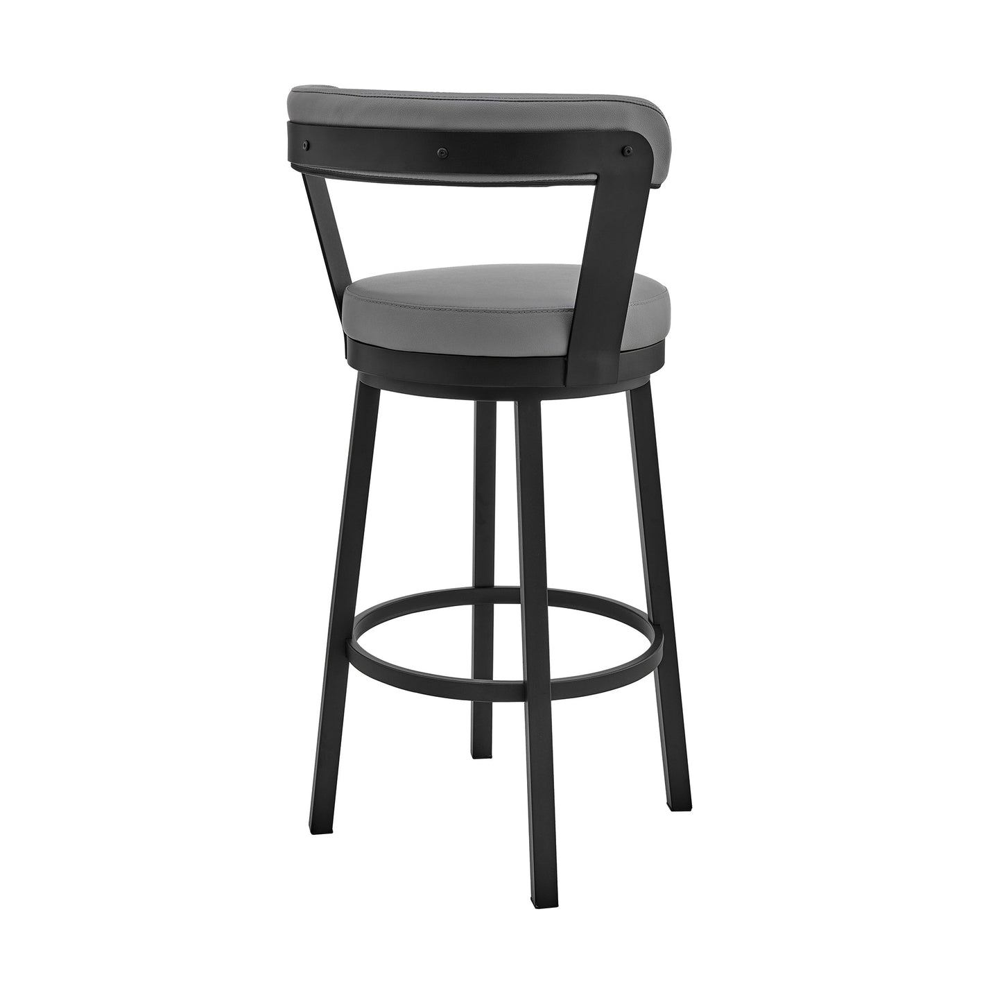 Kobe 26" Counter Height Swivel Bar Stool in Black Finish and Gray Faux Leather