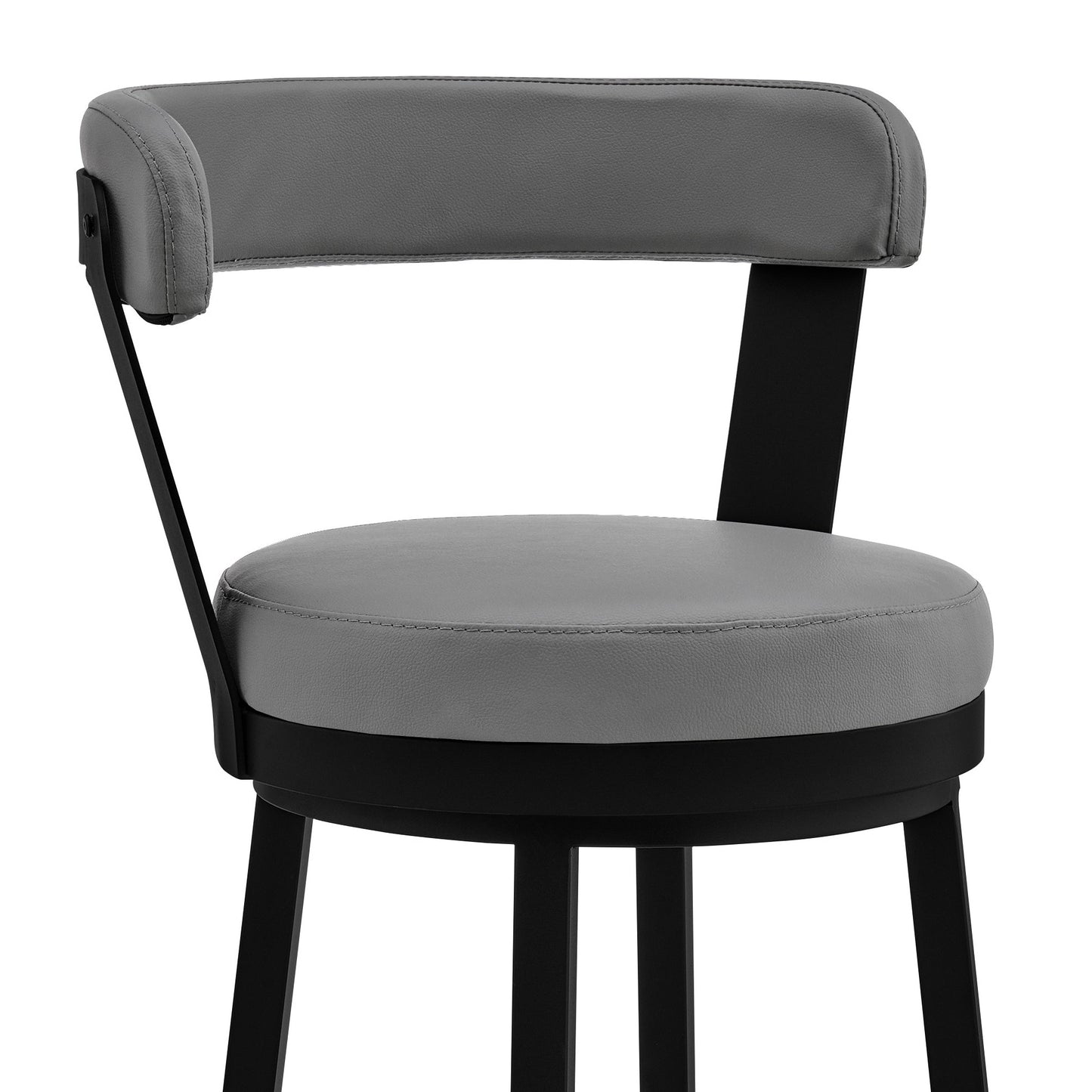 Kobe 26" Counter Height Swivel Bar Stool in Black Finish and Gray Faux Leather