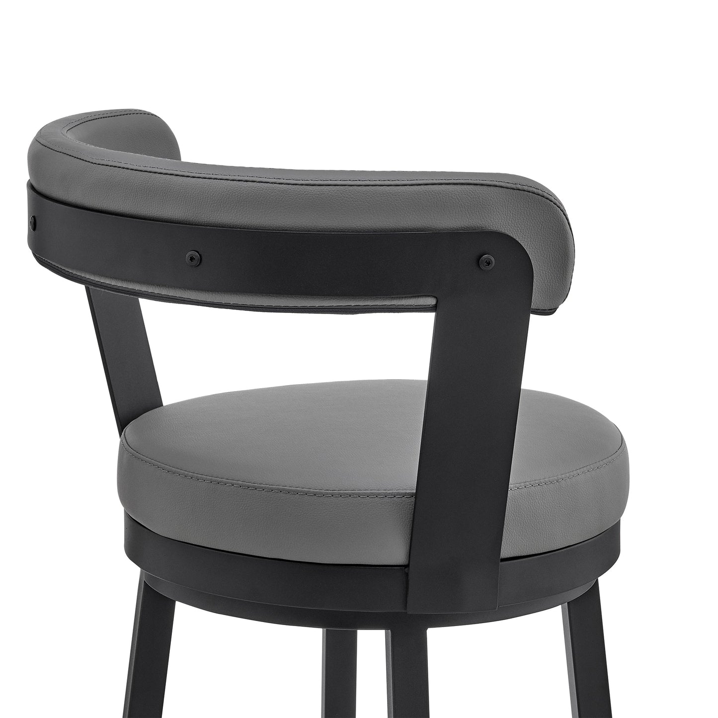 Kobe 26" Counter Height Swivel Bar Stool in Black Finish and Gray Faux Leather