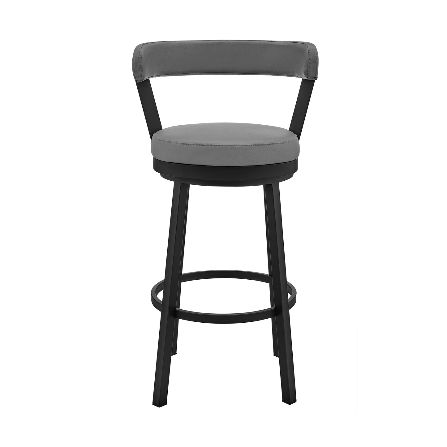 Kobe 30" Bar Height Swivel Bar Stool in Black Finish and Gray Faux Leather