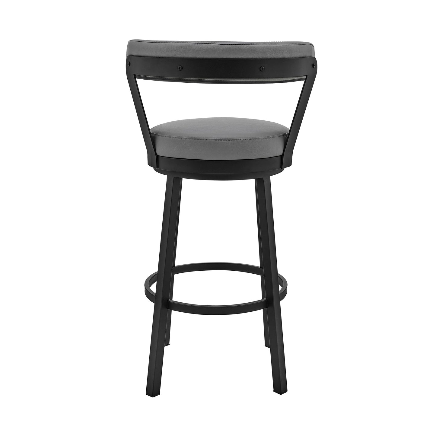 Kobe 30" Bar Height Swivel Bar Stool in Black Finish and Gray Faux Leather