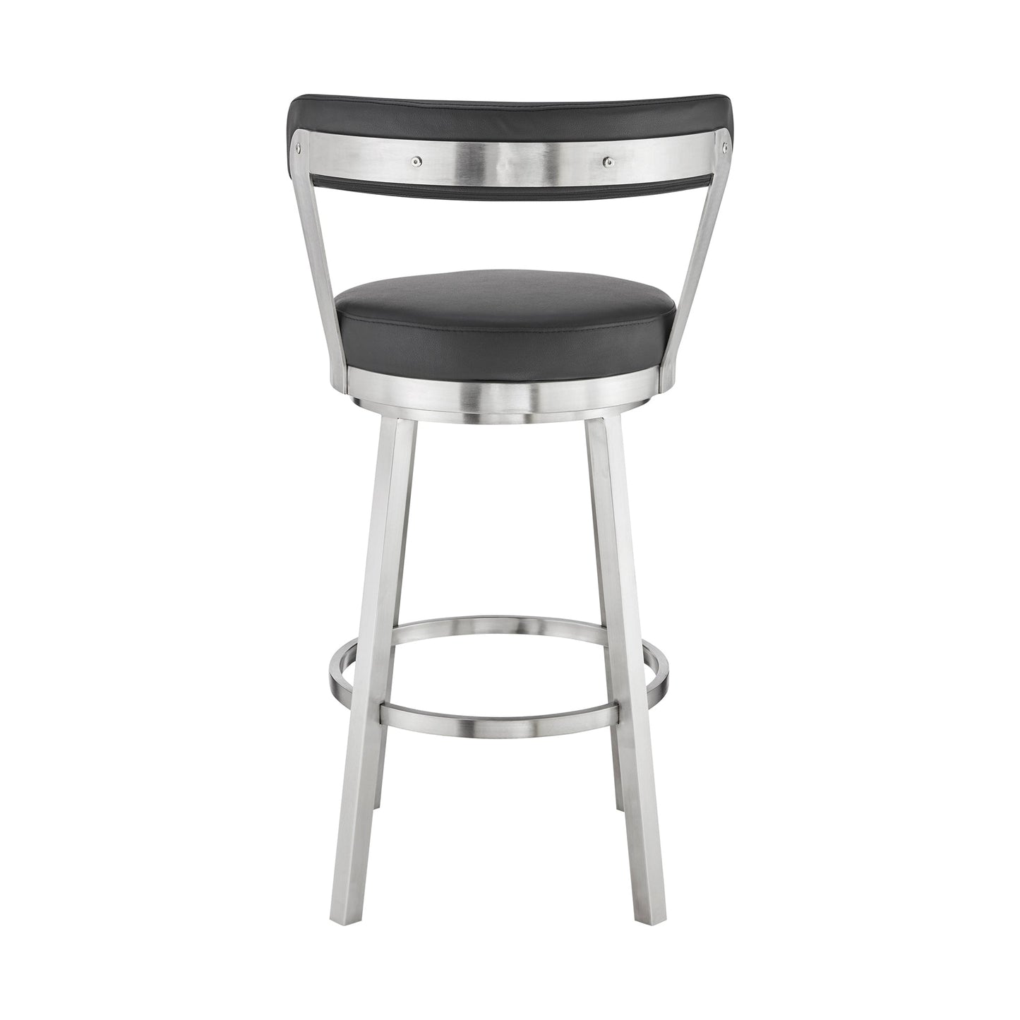 Kobe 26" Counter Height Swivel Bar Stool in Brushed Stainless Steel Finish and Black Faux Leather