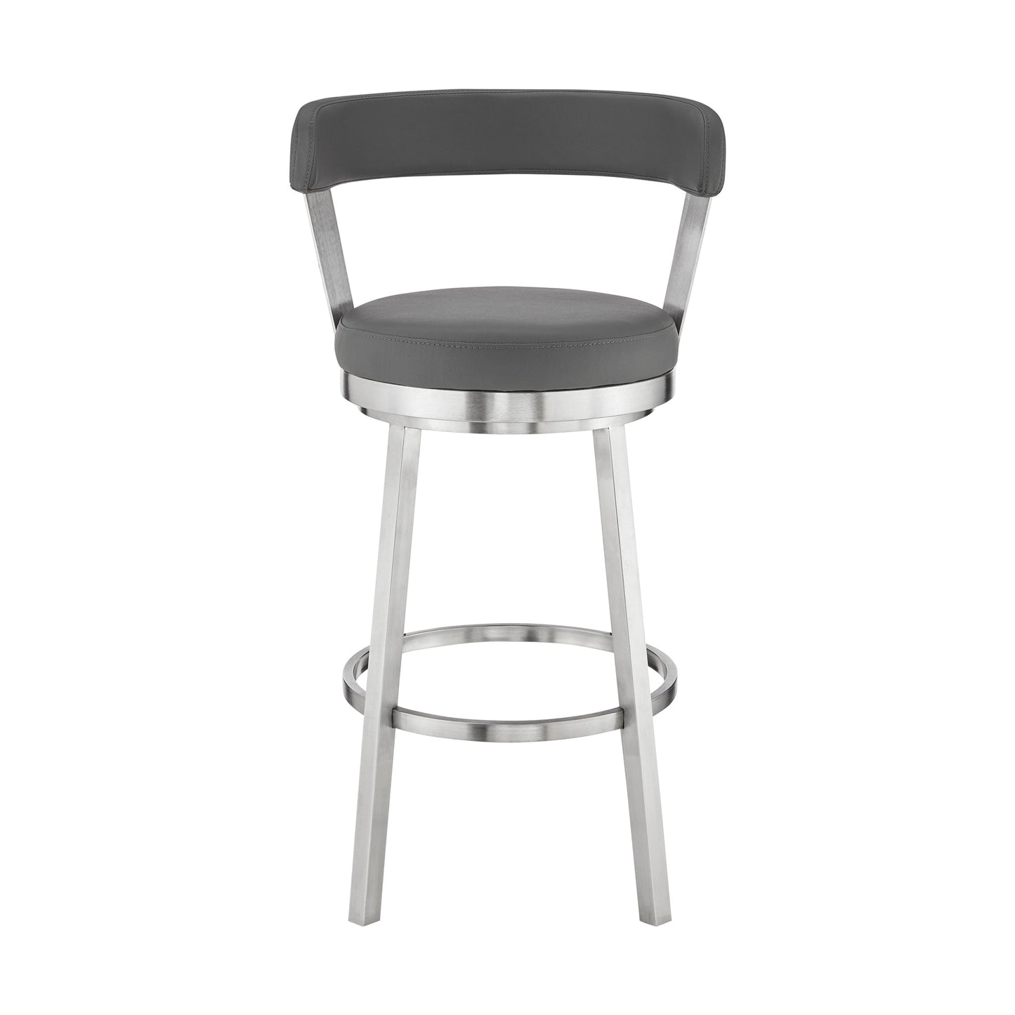 Kobe 26" Counter Height Swivel Bar Stool in Brushed Stainless Steel Finish and Gray Faux Leather