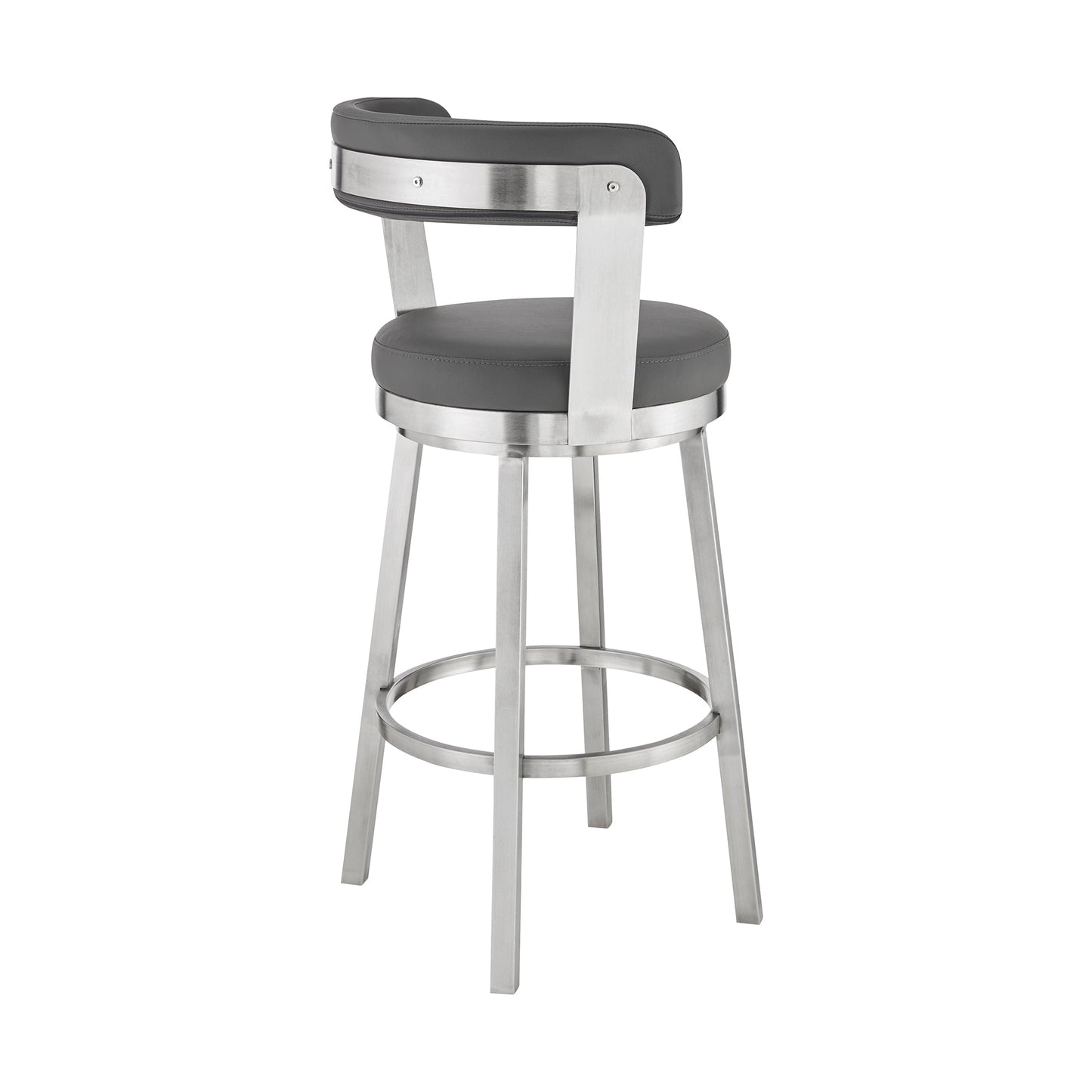 Kobe 26" Counter Height Swivel Bar Stool in Brushed Stainless Steel Finish and Gray Faux Leather