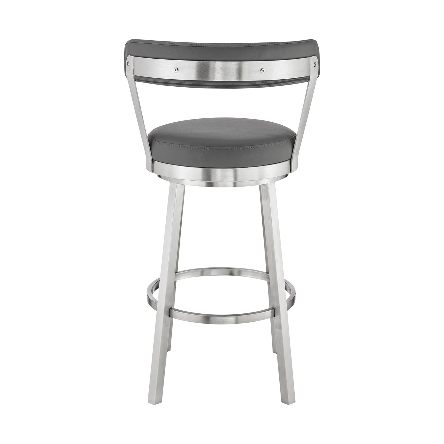 Kobe 26" Counter Height Swivel Bar Stool in Brushed Stainless Steel Finish and Gray Faux Leather